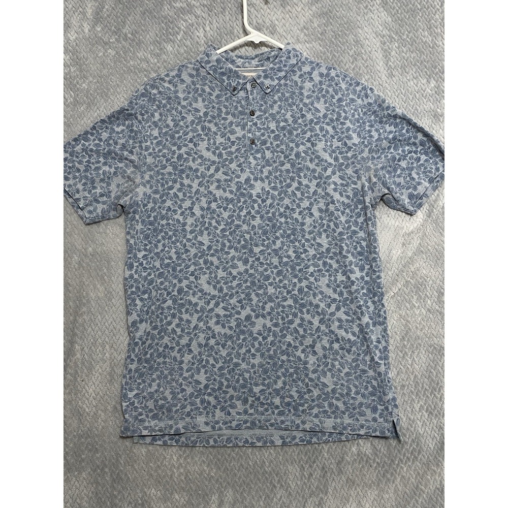 Linksoul Golf Shirt Men's Sz L Short Sleeve Floral Polo Blue Gray